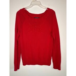 1990s Lauren Ralph Lauren Red Sparkle Snowflake Winter Old Money Sweater M